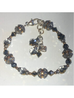 Brighton Silver Tone Gold Tone Smoky Gray Crystal Beaded Boho Bracelet